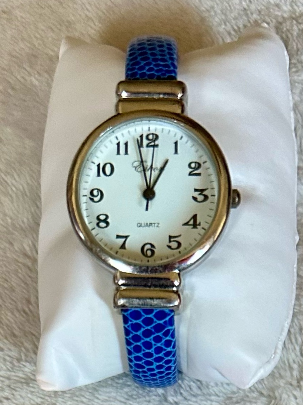 Elegant Blue Women's Quartz Watch with Textured Strap